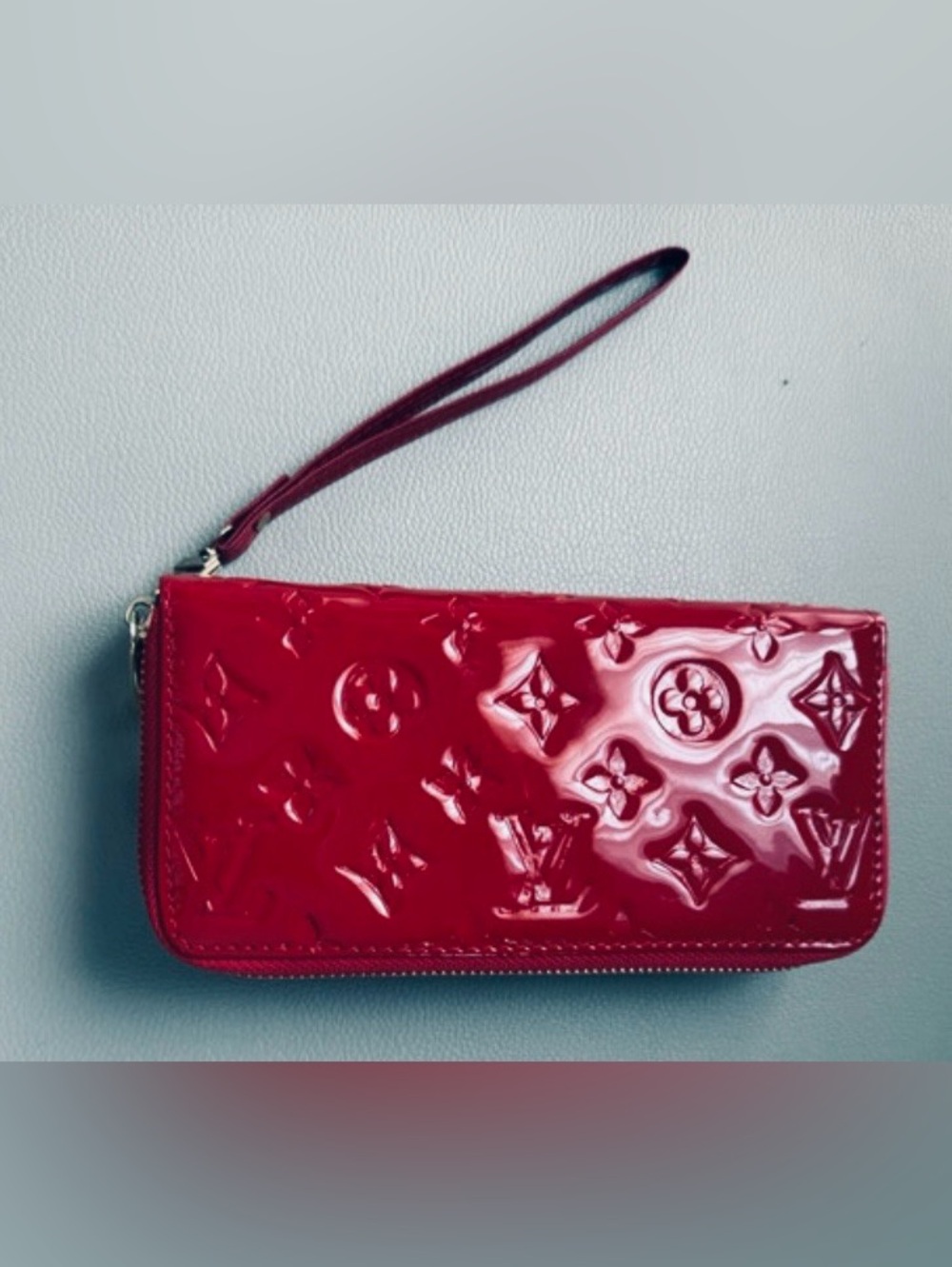 Red Patent leather Monogram zip up Wristlet.